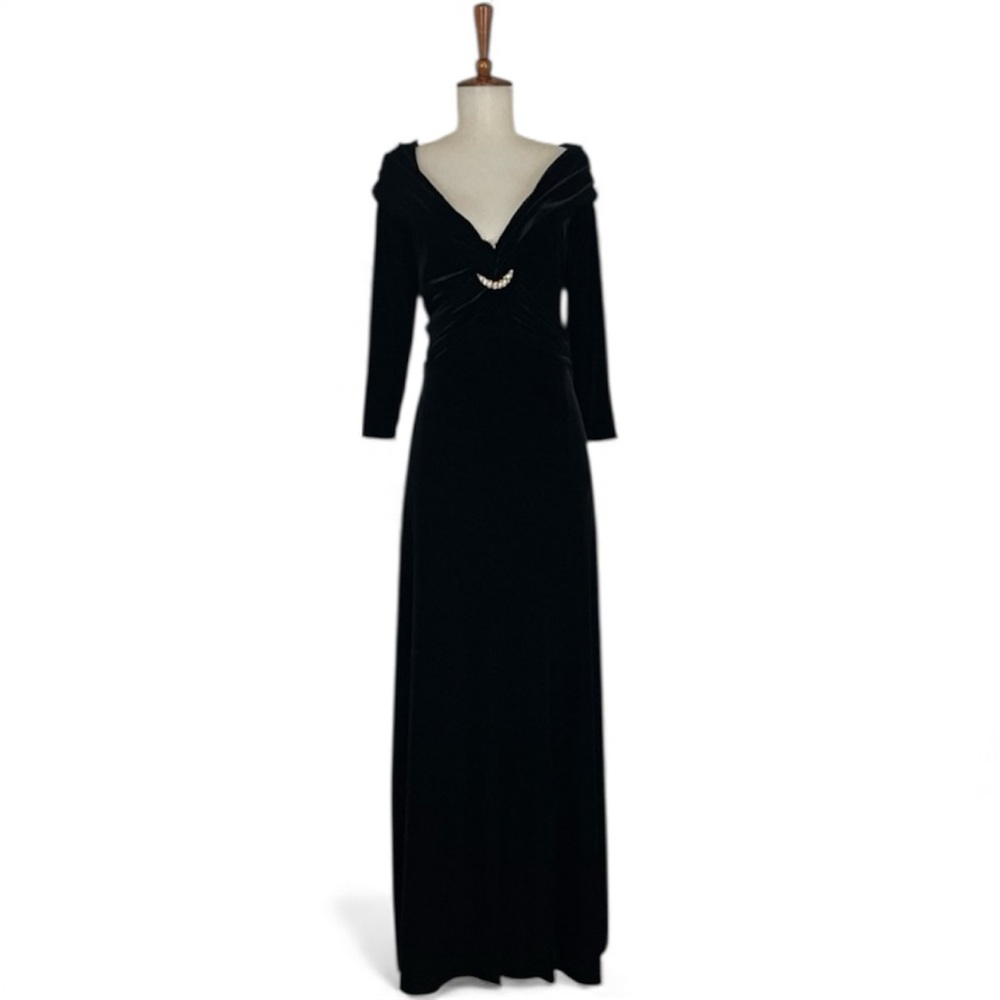 Vintage 90s Velvet Dress Women’s 12 3/4‎ Sleeve V-Neck